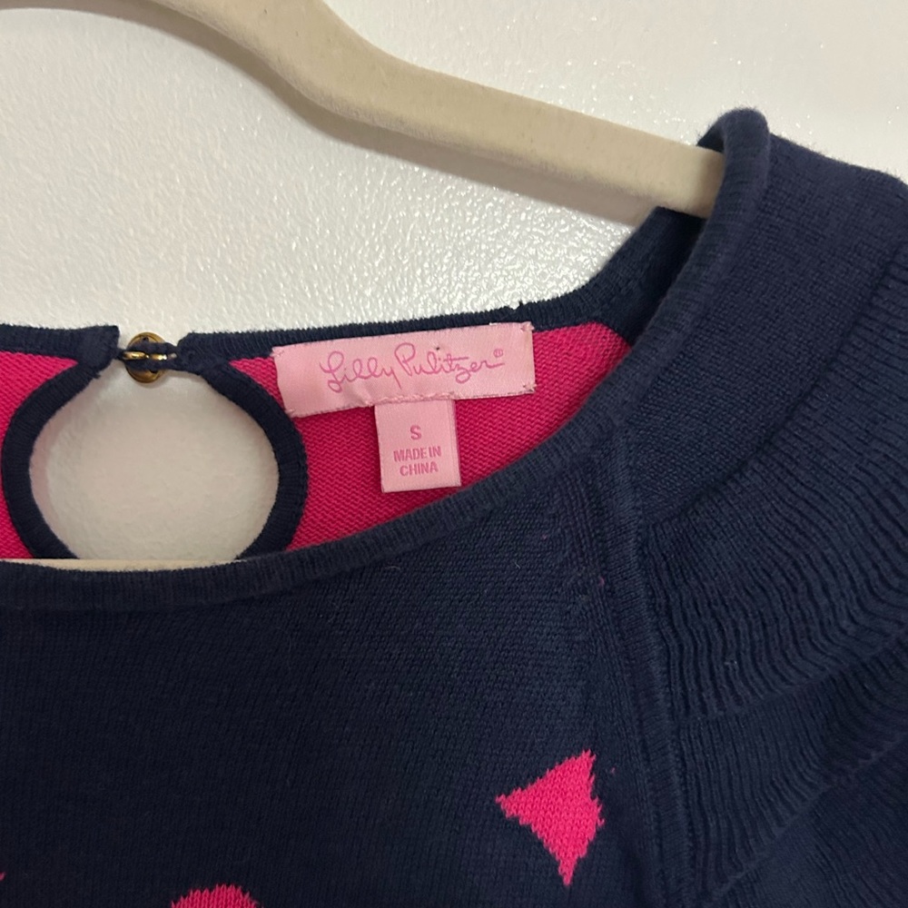 Lilly Pulitzer Kariana Sweater Dress Pink Navy Short Sleeve Size Small - Picture 5 of 10